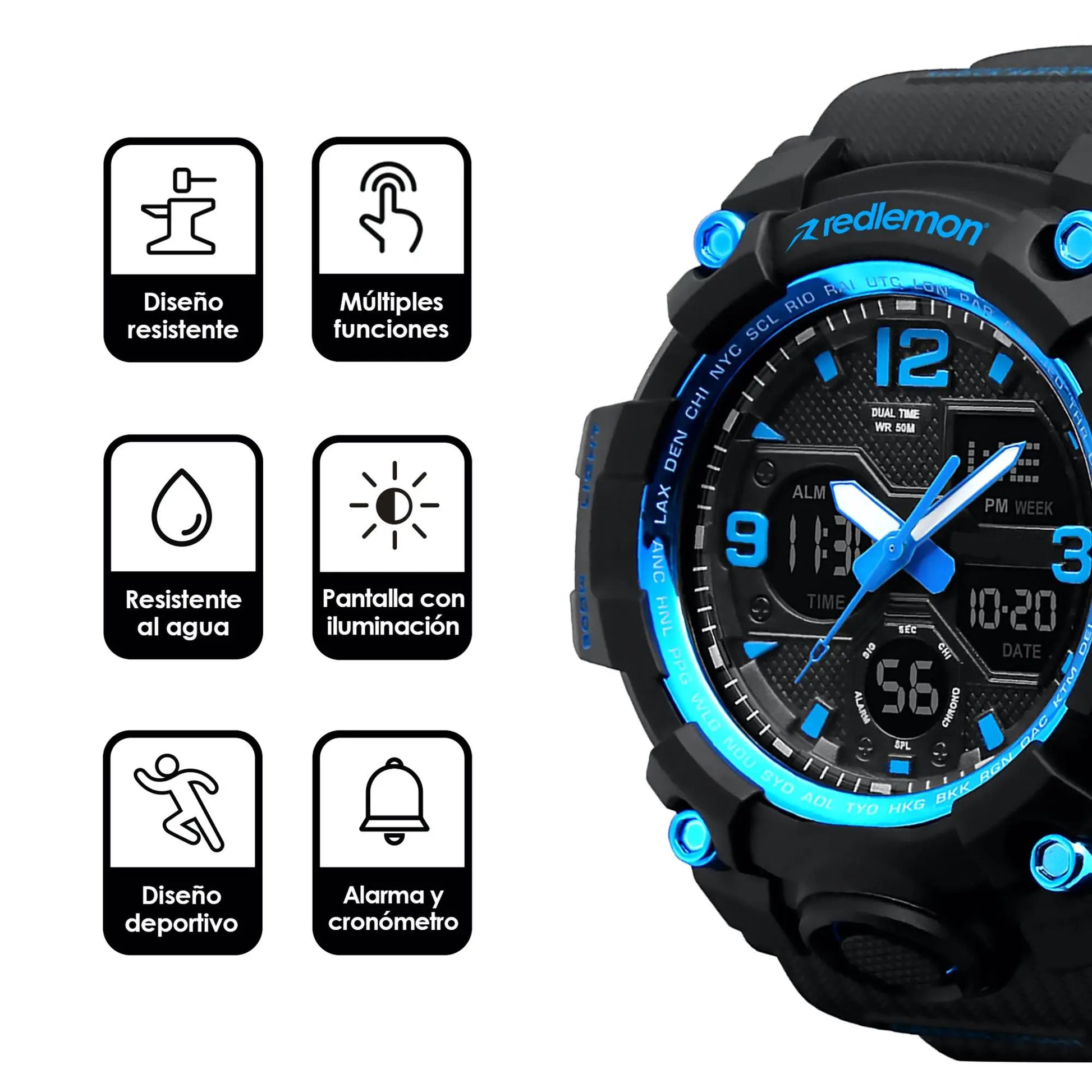 Reloj Digital y Analógico Deportivo Contra Agua 1155b Redlemon Technology México