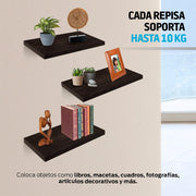 Repisas Flotantes de Madera 3 Piezas de 30x15 cm - Redlemon