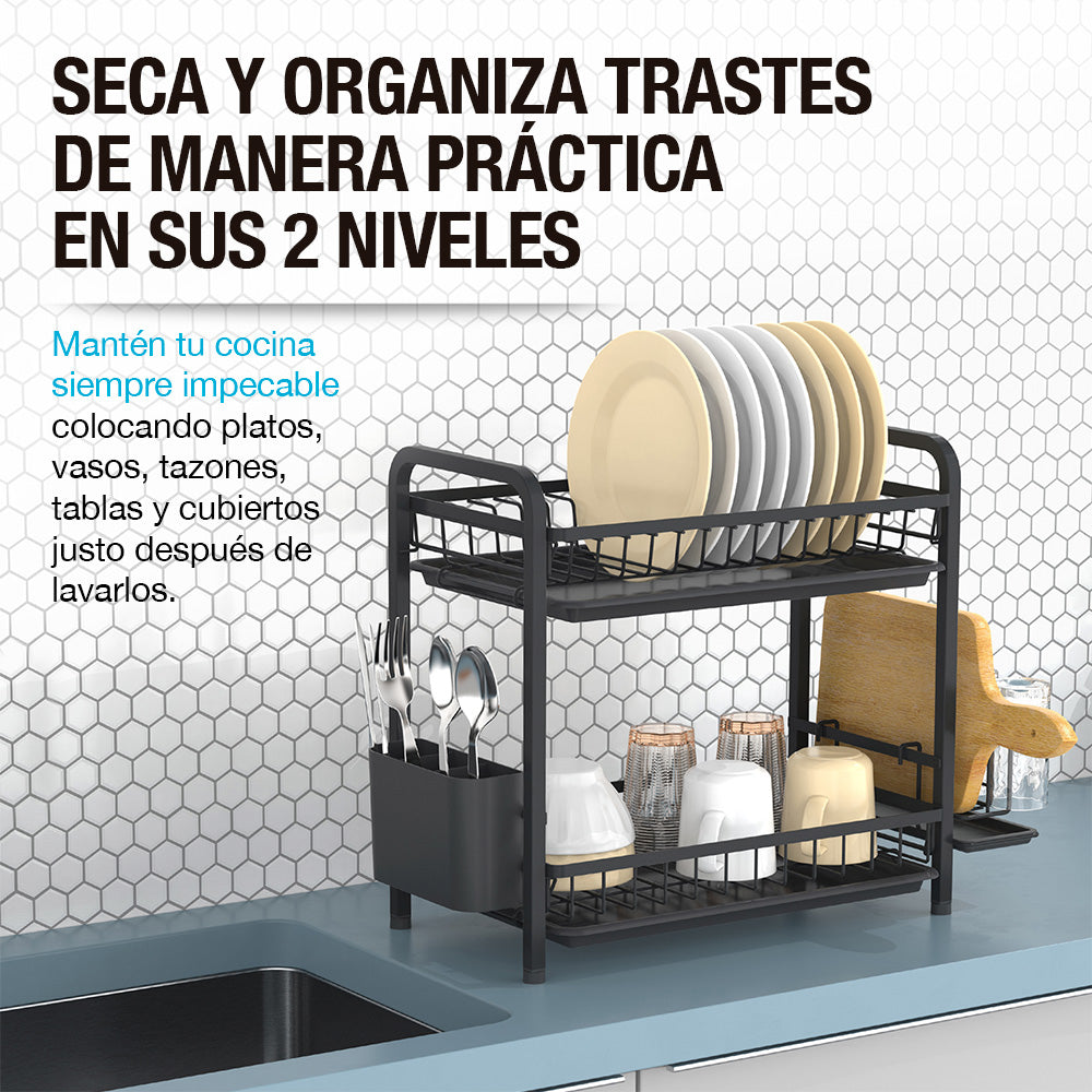 Escurridor de Trastes Premium de Acero Inoxidable 2 Niveles