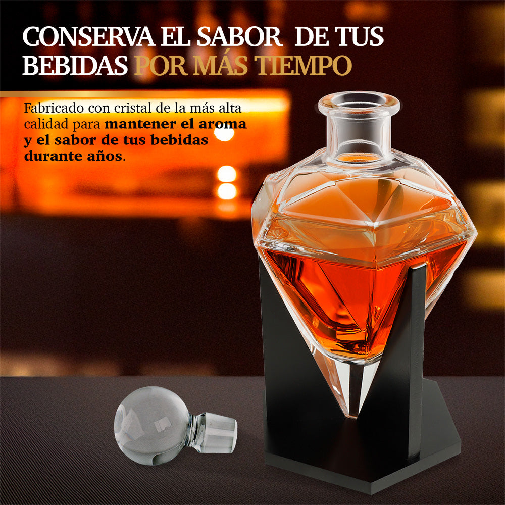 Vasos de Vidrio para Whisky con Decantador de Cristal en Forma de Diamante