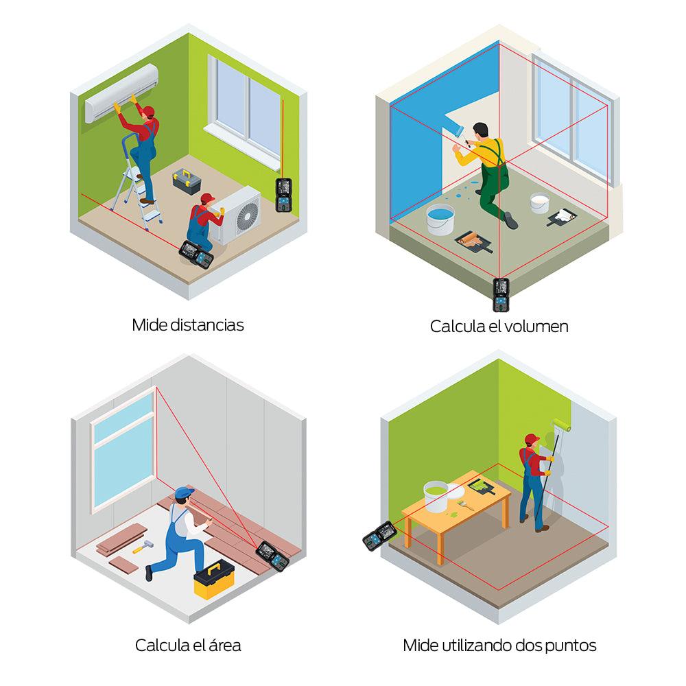 Medidor Láser Portátil de 40 Metros. Telémetro para Distancia, Altura, Área y Volumen - Redlemon