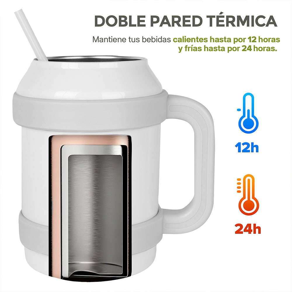 Termo de Acero Inoxidable 1.5 L con Popote y Asa HIKEO — componentes incluidos