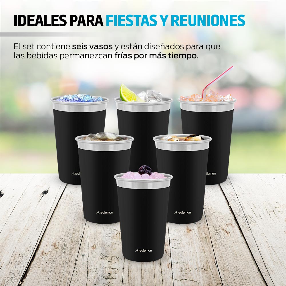 Set de 6 Vasos de Acero Inoxidable y Ecológicos (470 ml) Redlemon Technology México