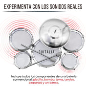 Batería Musical Infantil con Banco, Baquetas y Platillo — presentación del producto