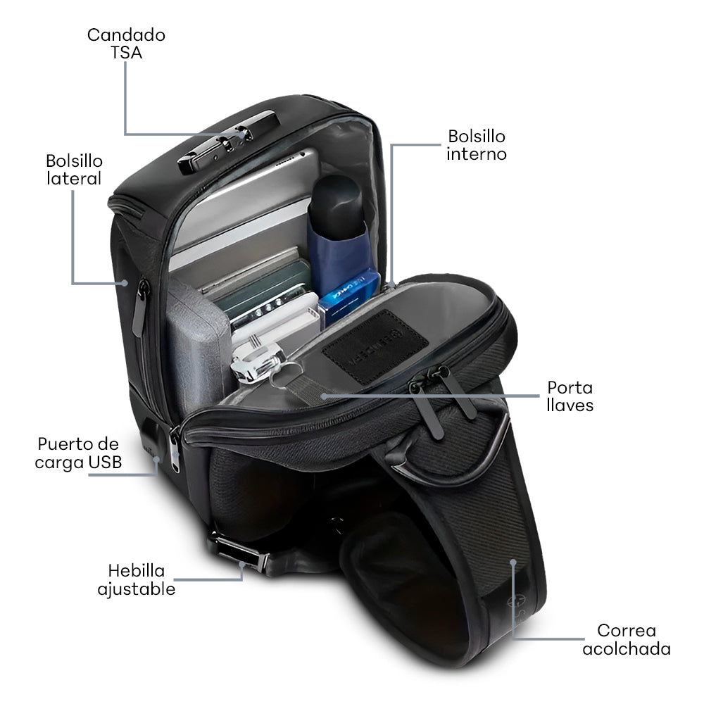 Mochila Crossbody con Candado TSA y Puerto USB Redlemon — detalle del producto