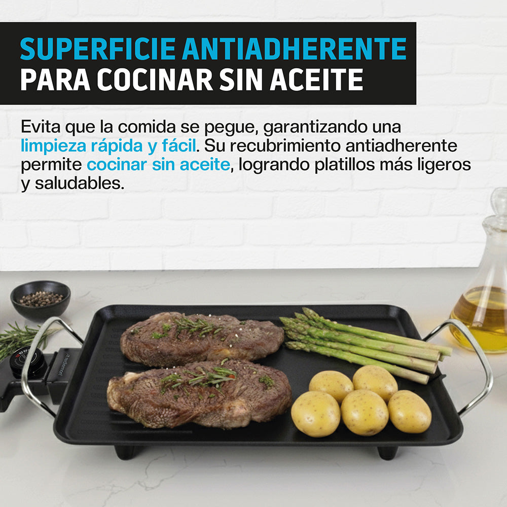 Plancha Eléctrica Antiadherente de 46 x 23 cm con Termostato — detalle del producto