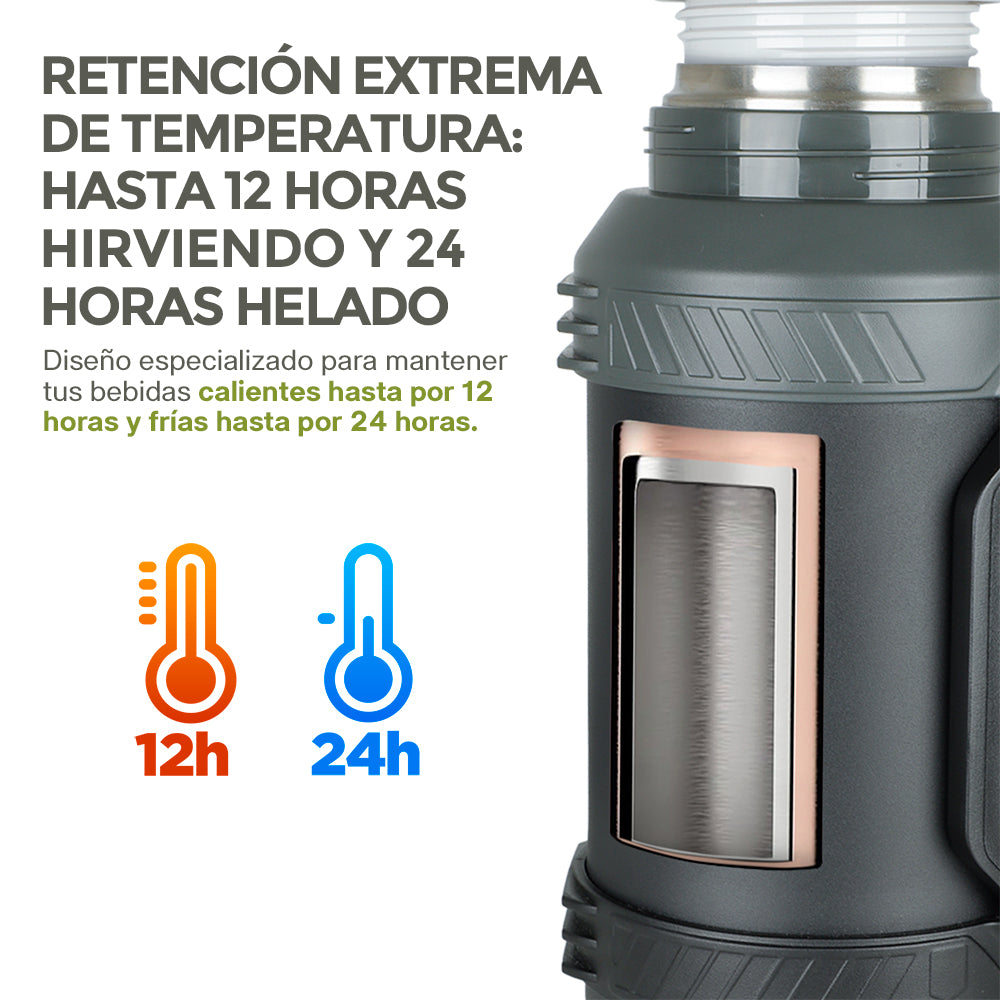 Termo de Acero Inoxidable 1.6 L con Taza y Correa HIKEO — detalle del producto