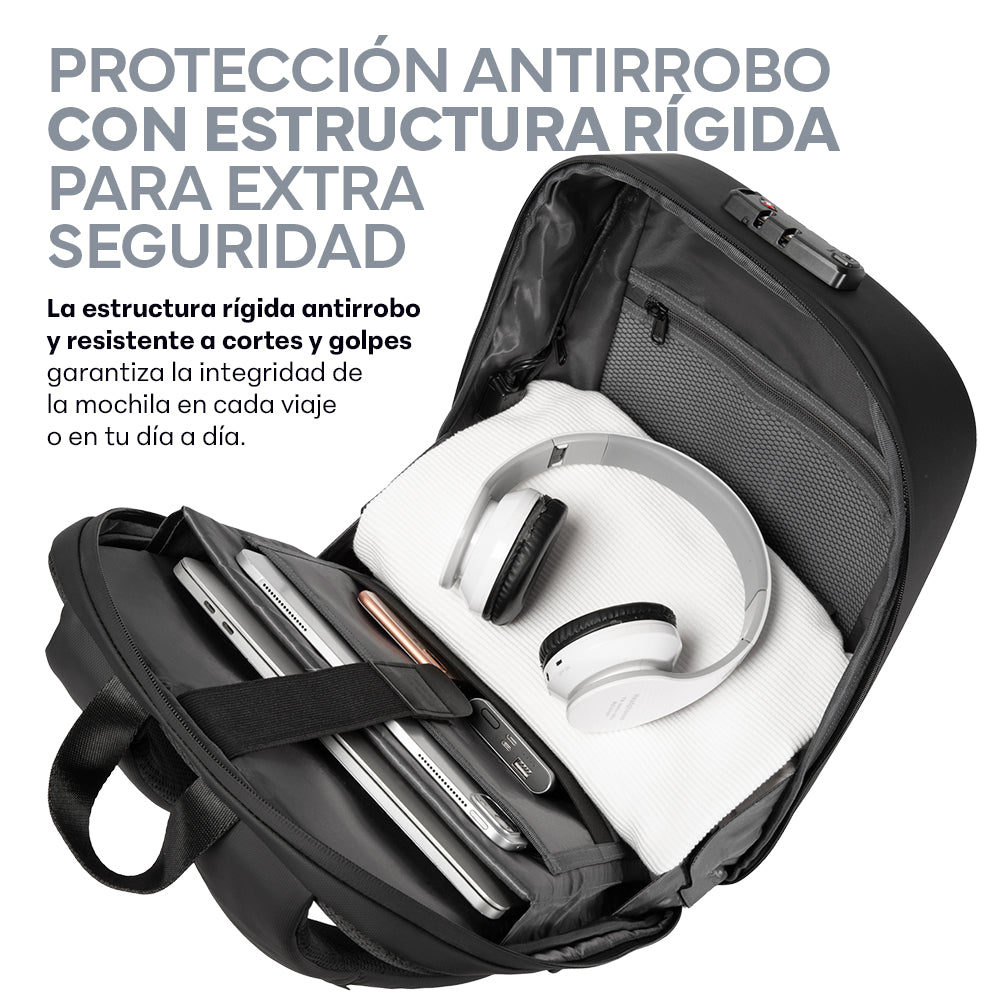 Mochila para Laptop 17” Ejecutiva Antirrobo con Cubierta Rígida Impermeable