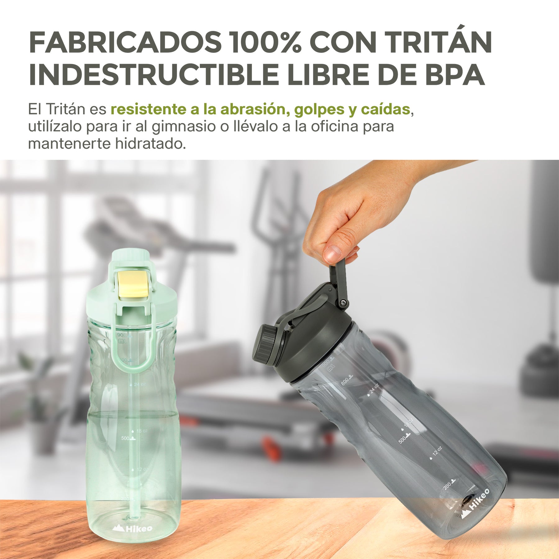 Termo para Agua de Tritán indestructible Doble Boquilla 2 Pz. 900 ml