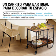 Carrito de Servicio para Bar Estilo Industrial de Acero y Madera