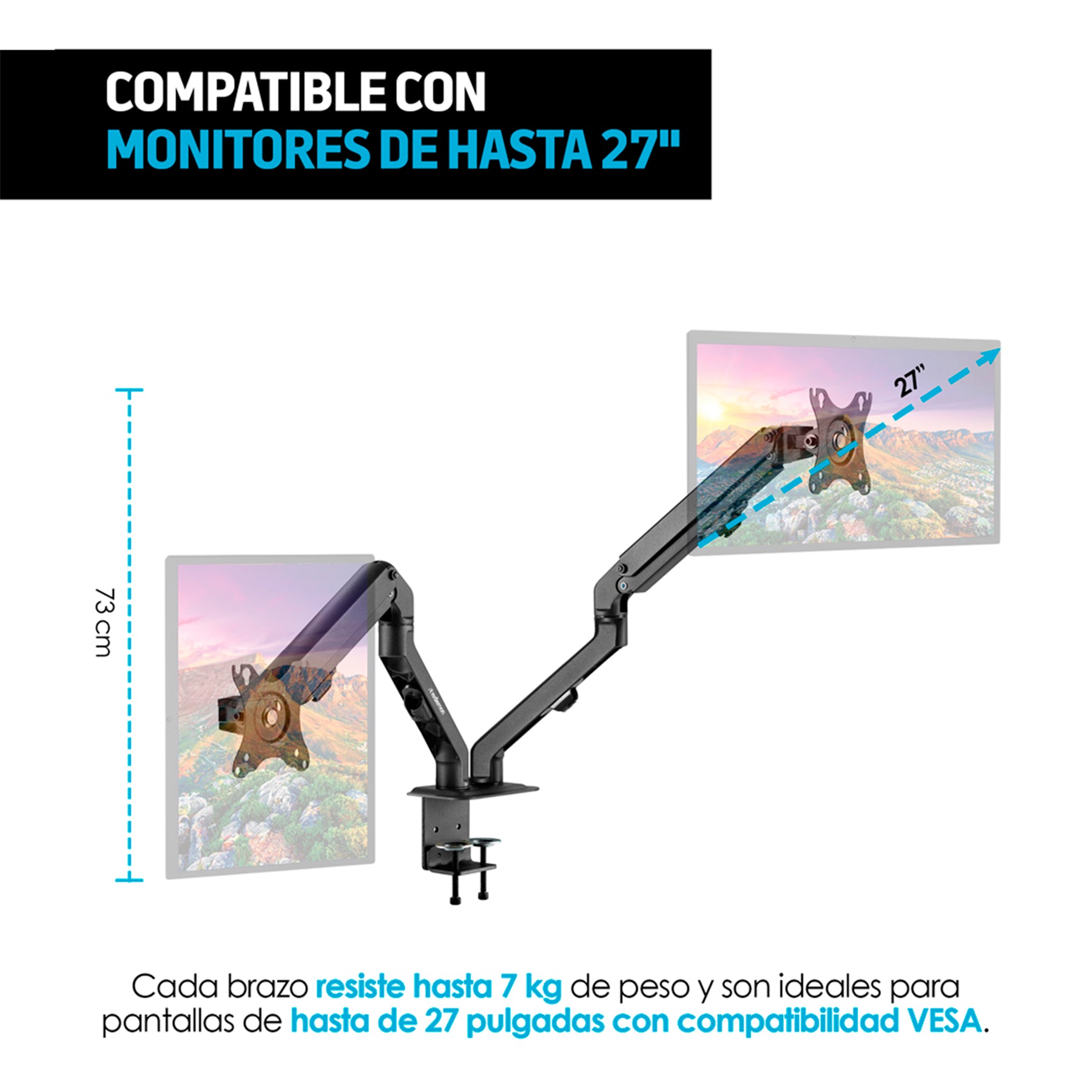 Soporte Articulado para 2 Monitores de 17 a 27 Pulgadas — detalle del producto
