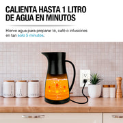Tetera Eléctrica Hervidor de Agua Interior de Acero Inoxidable 1 Litro