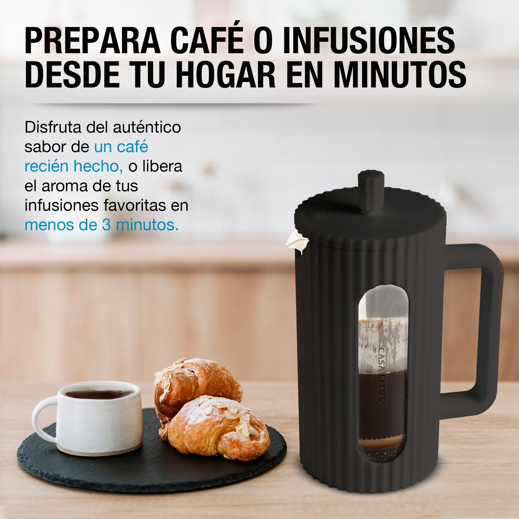 Prensa Francesa de Vidrio Ondulado de 1 L para Café y Té — detalle del producto