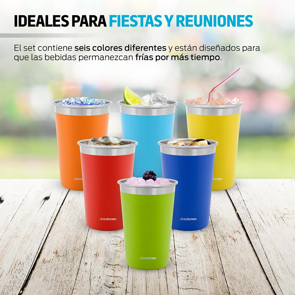 Set de 6 Vasos de Acero Inoxidable y Ecológicos (470 ml) Redlemon Technology México