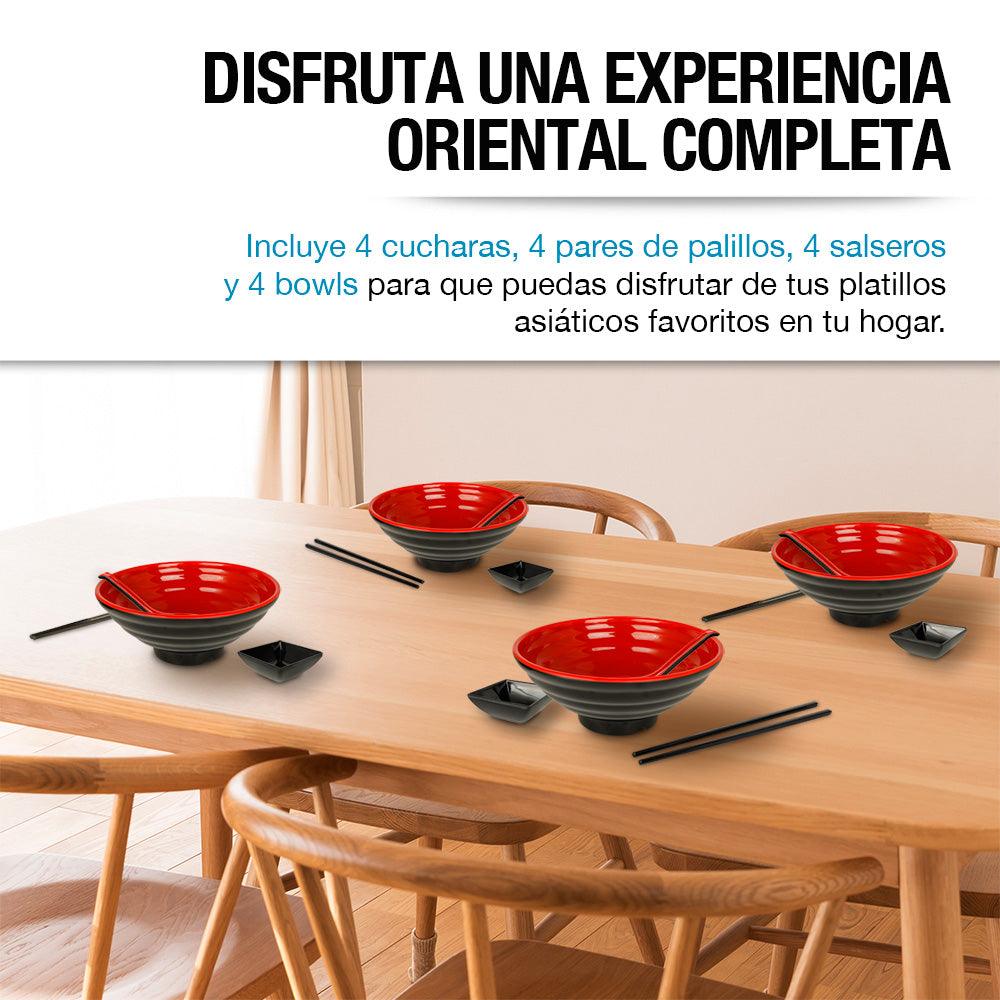 Vajilla de Melamina Estilo Japonés para Ramen Set para 4 Personas - Redlemon