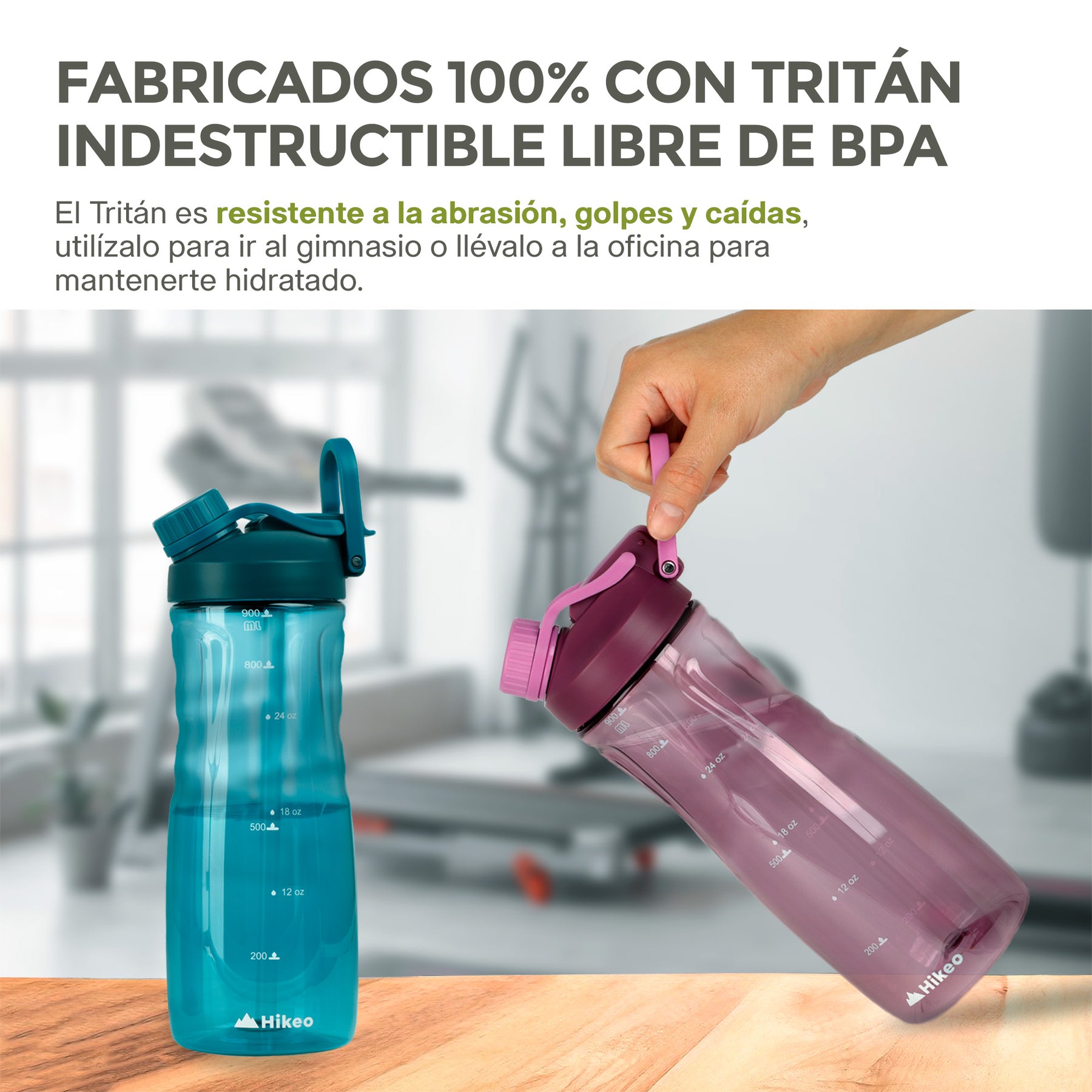 Termo para Agua de Tritán indestructible Doble Boquilla 2 Pz. 900 ml