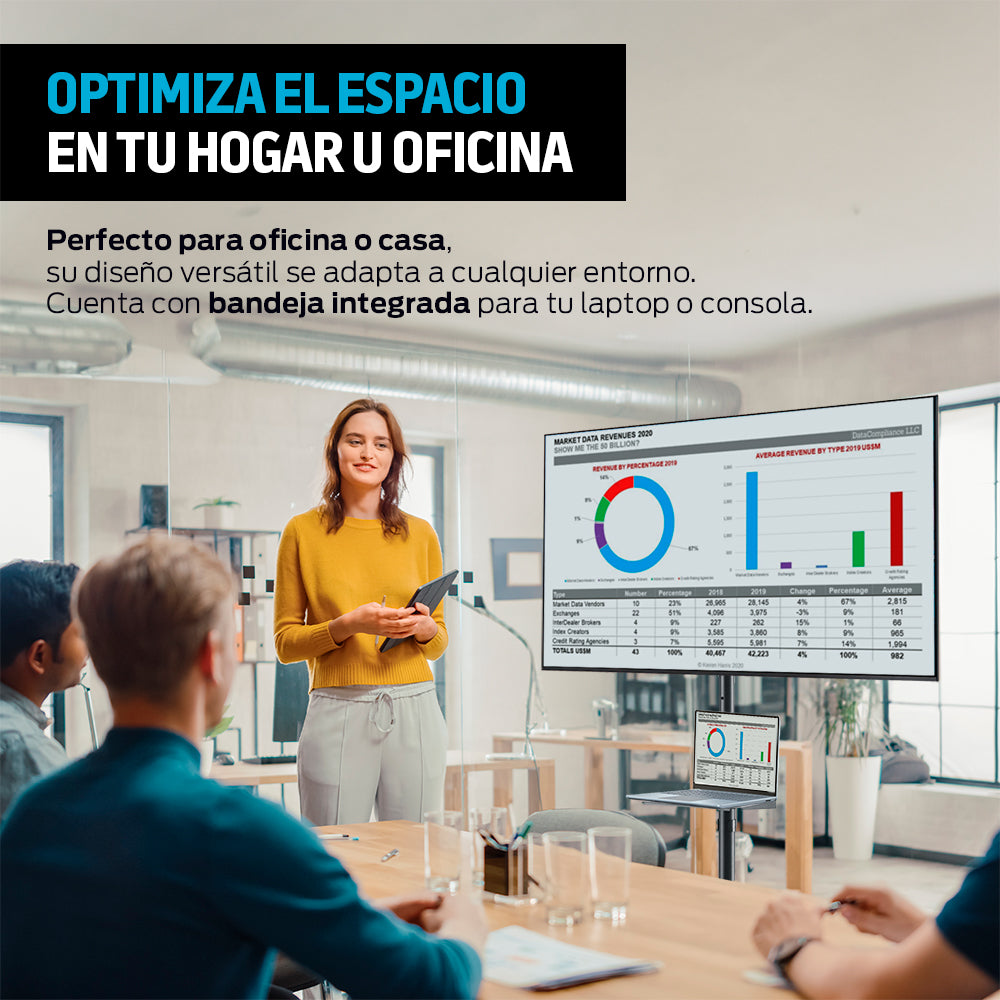Soporte para TV Móvil con Ruedas (32” a 55" Pulg.) y Base para Laptop