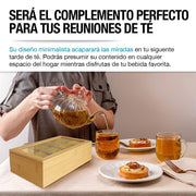 Caja Organizadora para Té 100% Madera de Bambú 8 Compartimentos - Redlemon