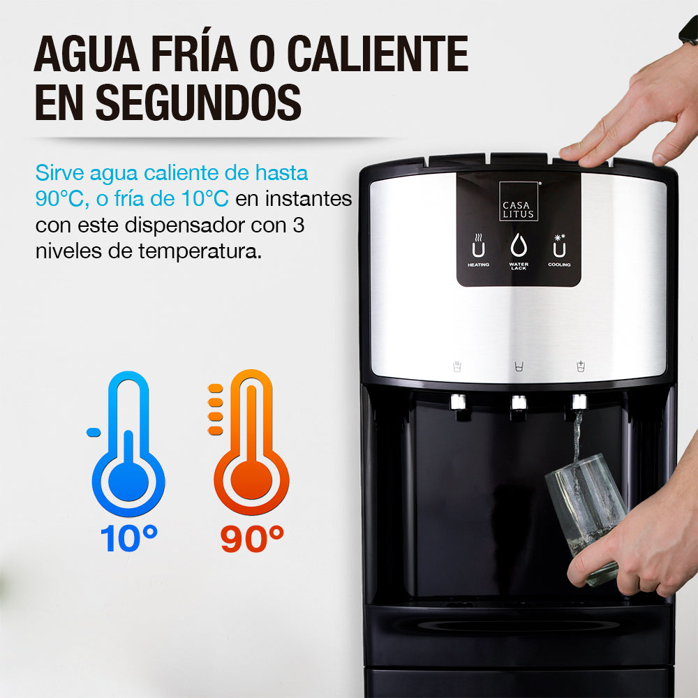Dispensador Casa Litus sirviendo agua fría o caliente de 10 °C a 90 °C