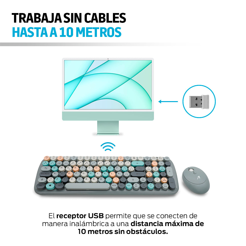 Teclado y mouse gris con alcance inalámbrico de hasta 10 metros