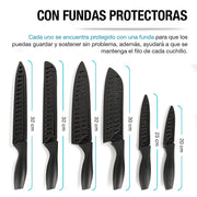 Cuchillos de Cocina de Acero Inoxidable con Funda 6 Piezas - Redlemon