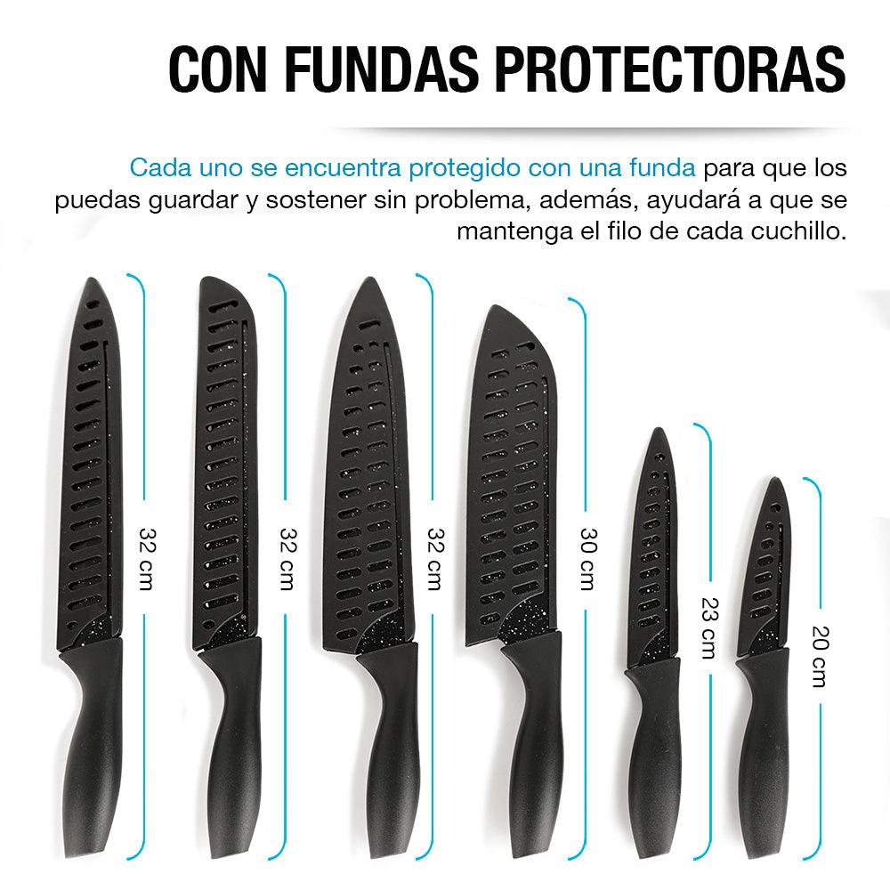 Cuchillos de Cocina de Acero Inoxidable con Funda 6 Piezas - Redlemon