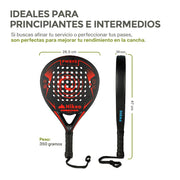 2 Palas de Pádel con Fundas, Pelotas y Grips. Raquetas de Fibra de Carbono - Redlemon