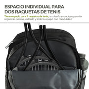 Mochila para Tenis para 2 Raquetas, Calzado y Ropa Húmeda