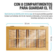 Caja Organizadora para Té 100% Madera de Bambú 8 Compartimentos - Redlemon