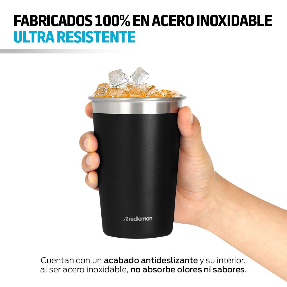 Set de 6 Vasos de Acero Inoxidable y Ecológicos (470 ml) Redlemon Technology México