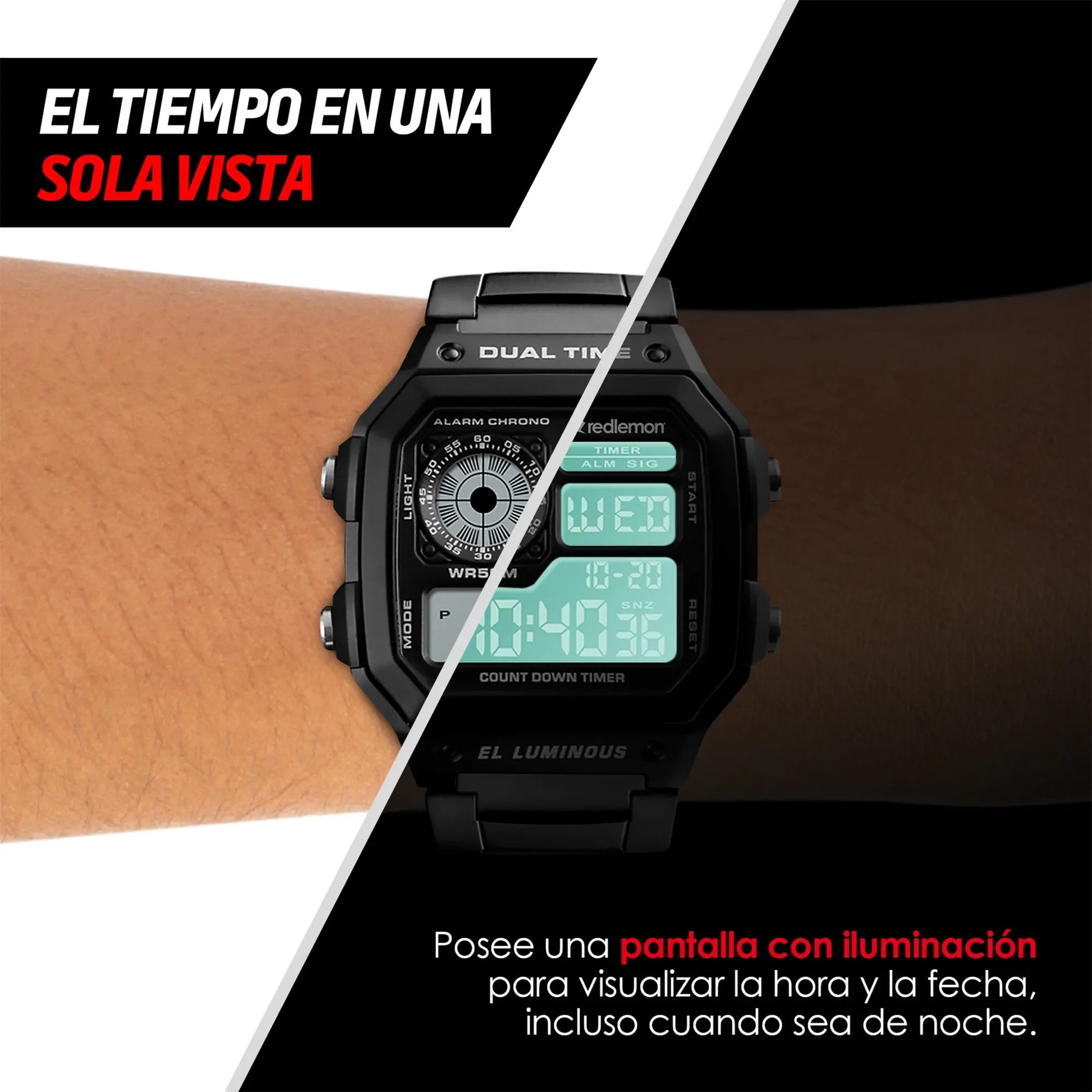 Reloj Digital Clásico con Correa de Metal Mod. 1335 Redlemon Technology México