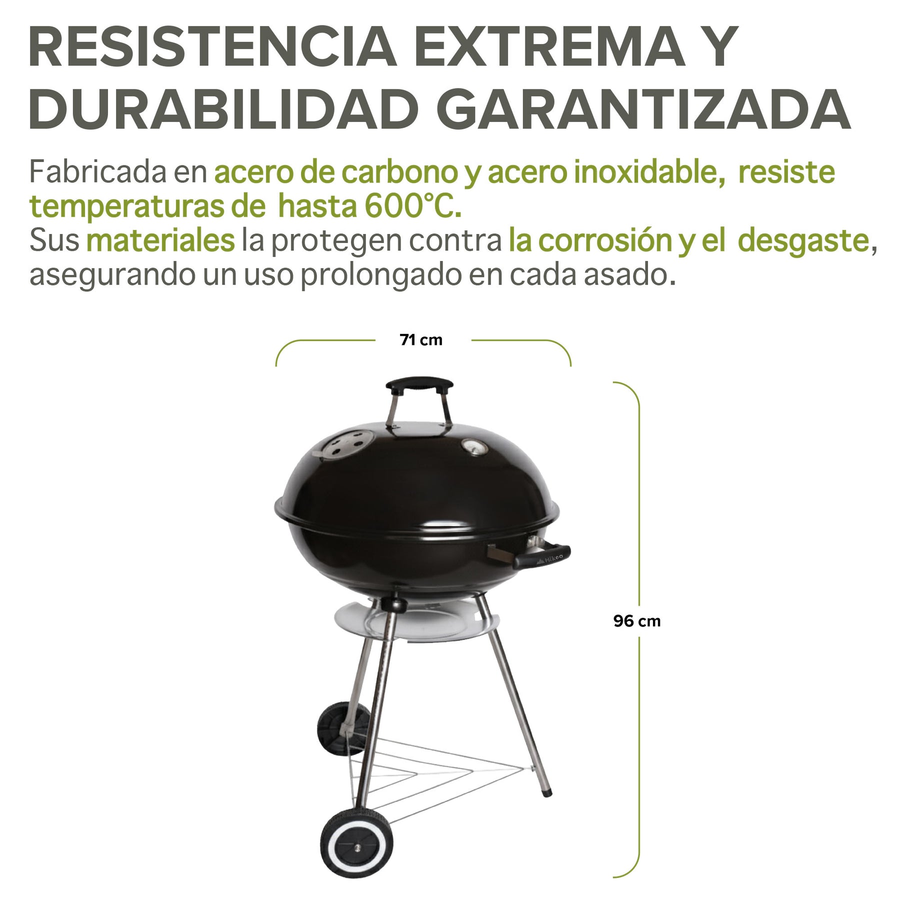 Asador de Carbón Portátil de 55 cm con Termómetro HIKEO — características destacadas