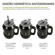 Termo de Acero Inoxidable 1.5 L con Popote y Asa HIKEO — características destacadas