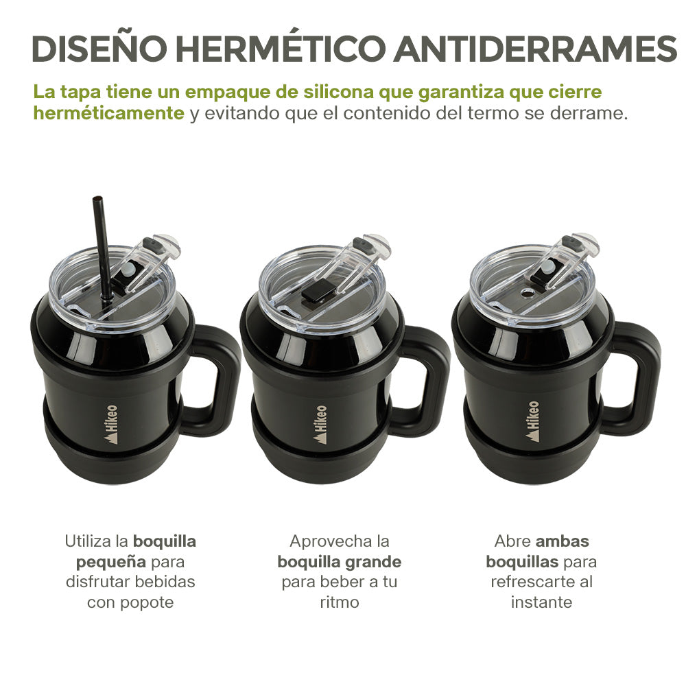 Termo de Acero Inoxidable 1.5 L con Popote y Asa HIKEO — características destacadas