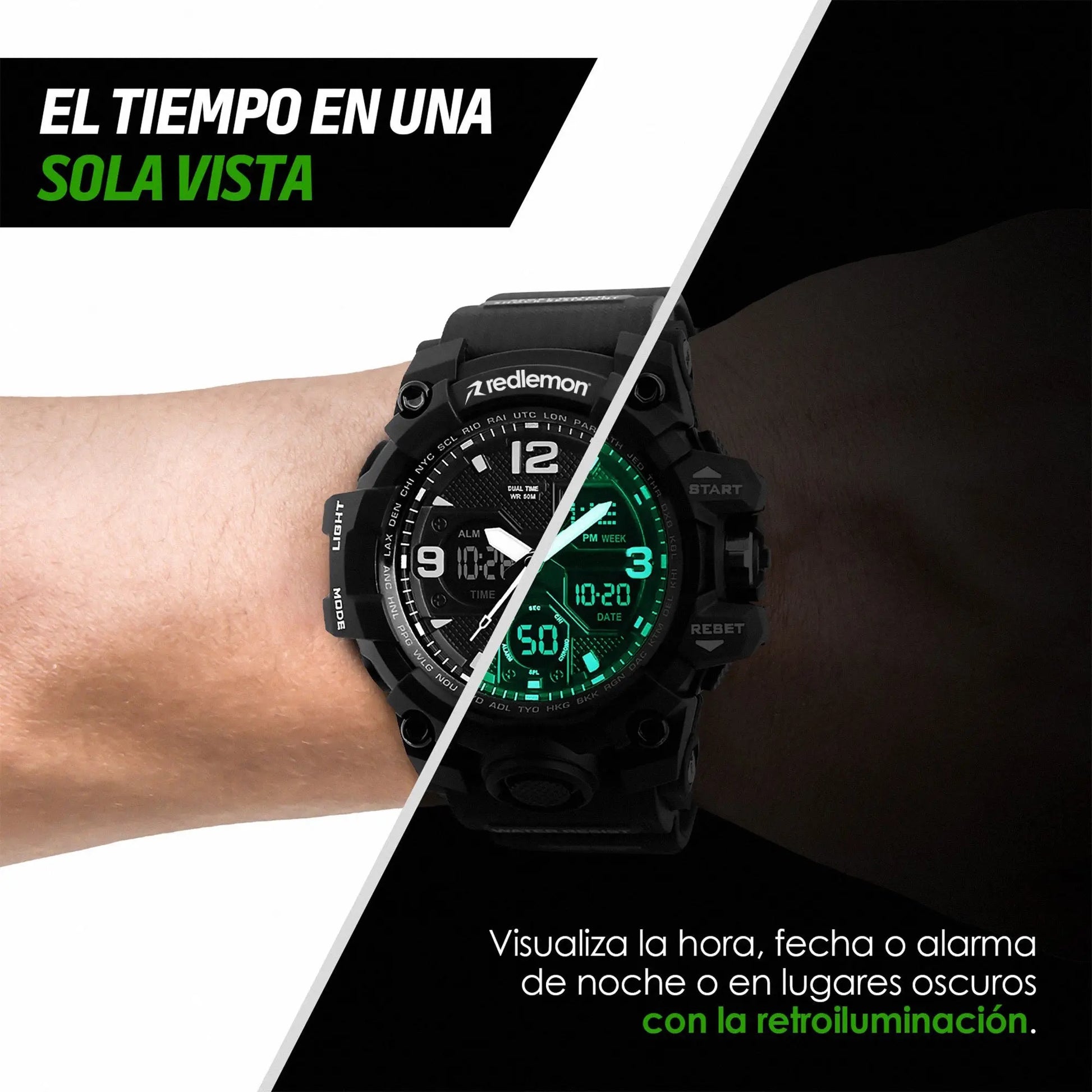 Reloj Digital y Analógico Deportivo Contra Agua 1155b Redlemon Technology México