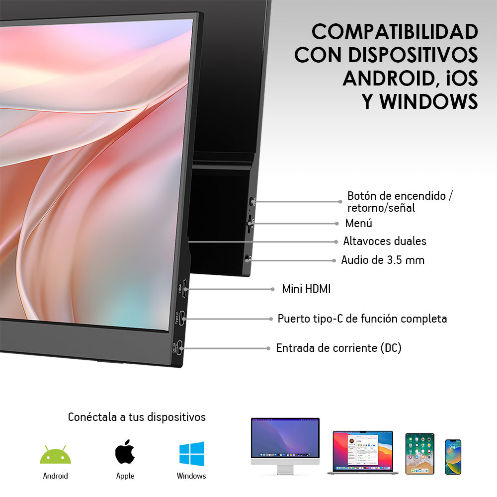 Monitor Portátil Full HD 15.6” para Laptop Celular y Consolas
