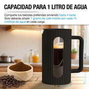Prensa Francesa de Vidrio Ondulado de 1 L para Café y Té — características destacadas
