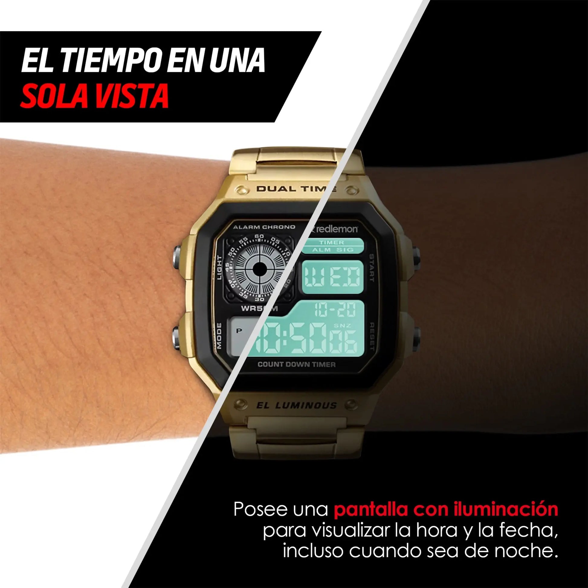 Reloj Digital Clásico con Correa de Metal Mod. 1335 Redlemon Technology México