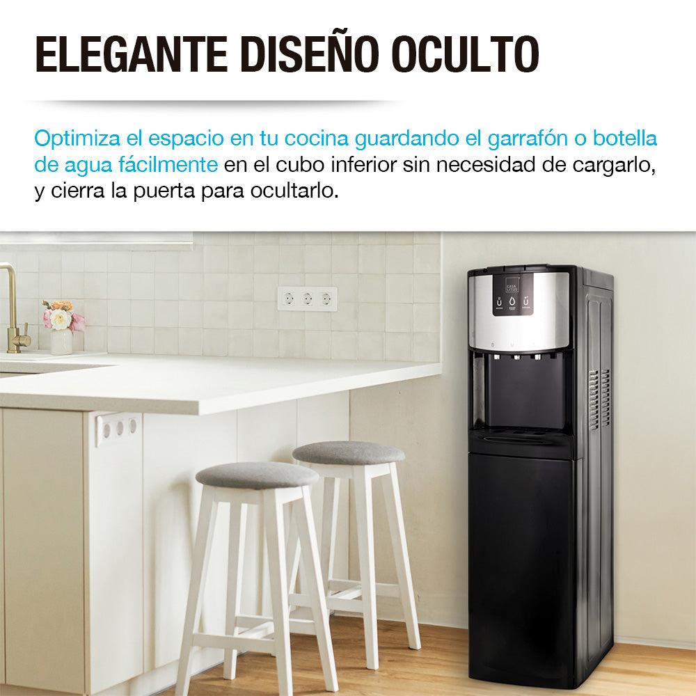 Dispensador de agua Casa Litus con garrafón oculto instalado en una cocina