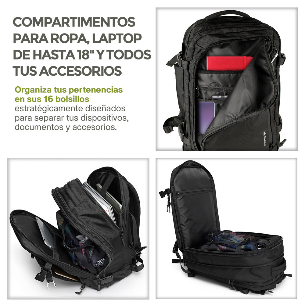 Mochila Expandible de 40 L para Laptop de 18 Pulgadas — características destacadas