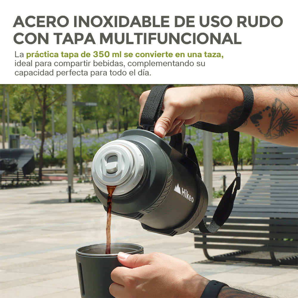 Termo de Acero Inoxidable 1.6 L con Taza y Correa HIKEO — características destacadas