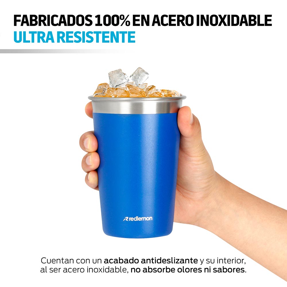Set de 6 Vasos de Acero Inoxidable y Ecológicos (470 ml) Redlemon Technology México