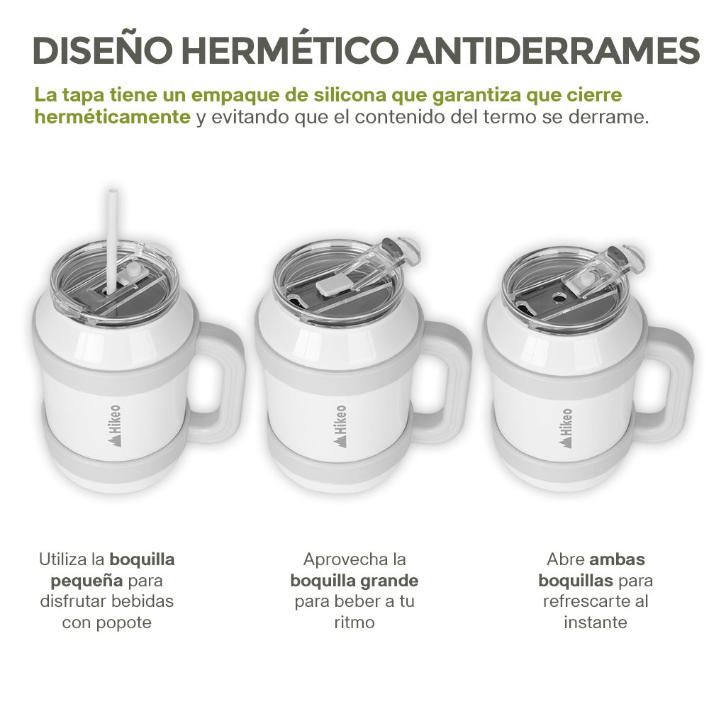 Termo de Acero Inoxidable 1.5 L con Popote y Asa HIKEO — presentación del producto