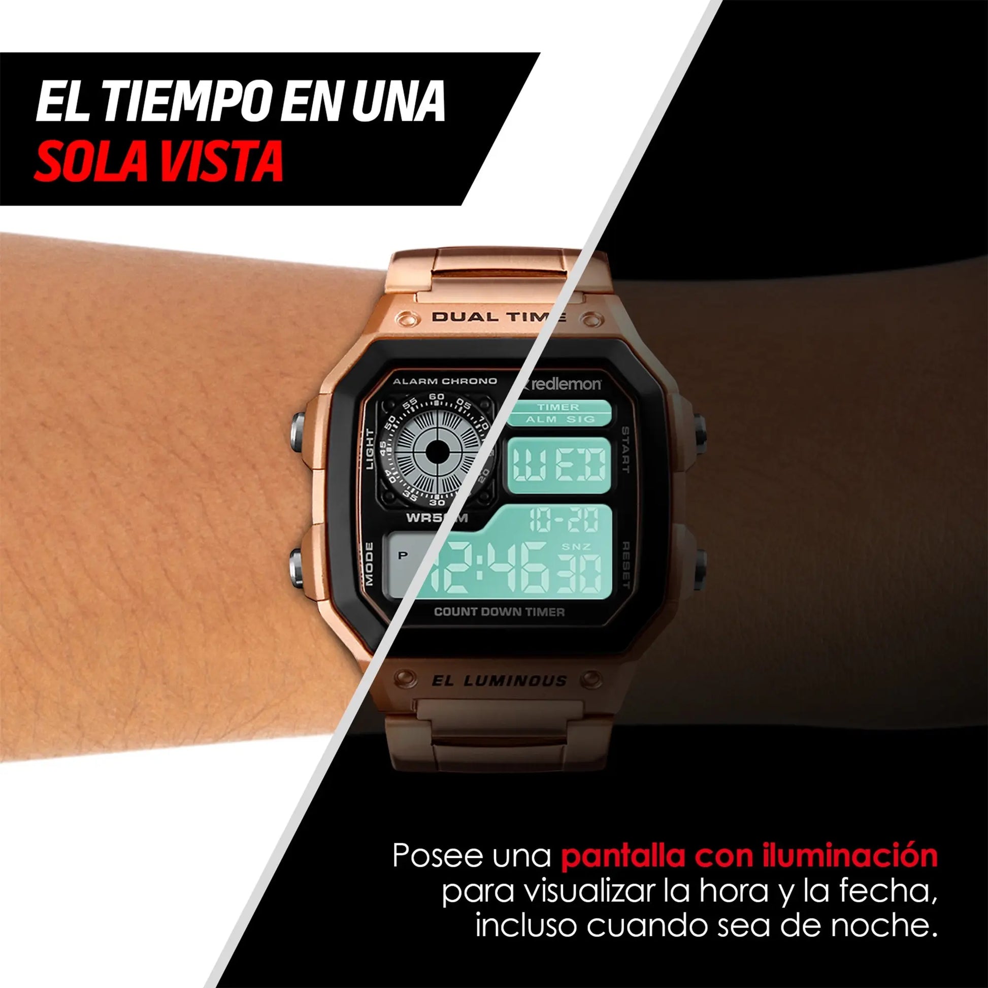 Reloj Digital Clásico con Correa de Metal Mod. 1335 Redlemon Technology México