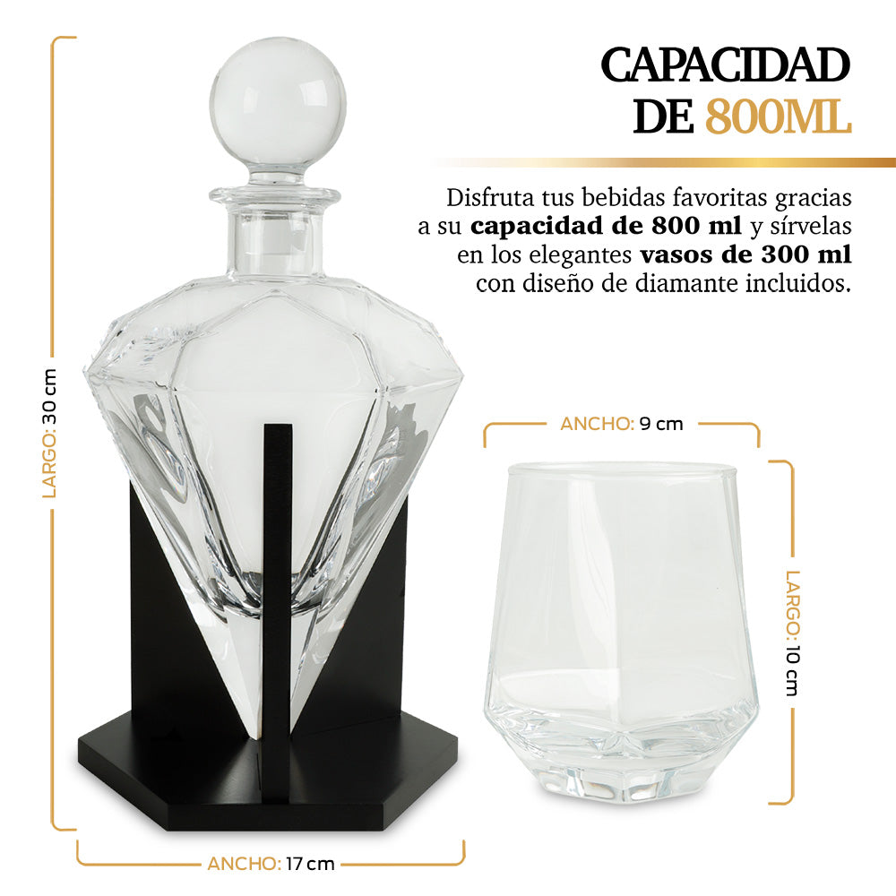Vasos de Vidrio para Whisky con Decantador de Cristal en Forma de Diamante