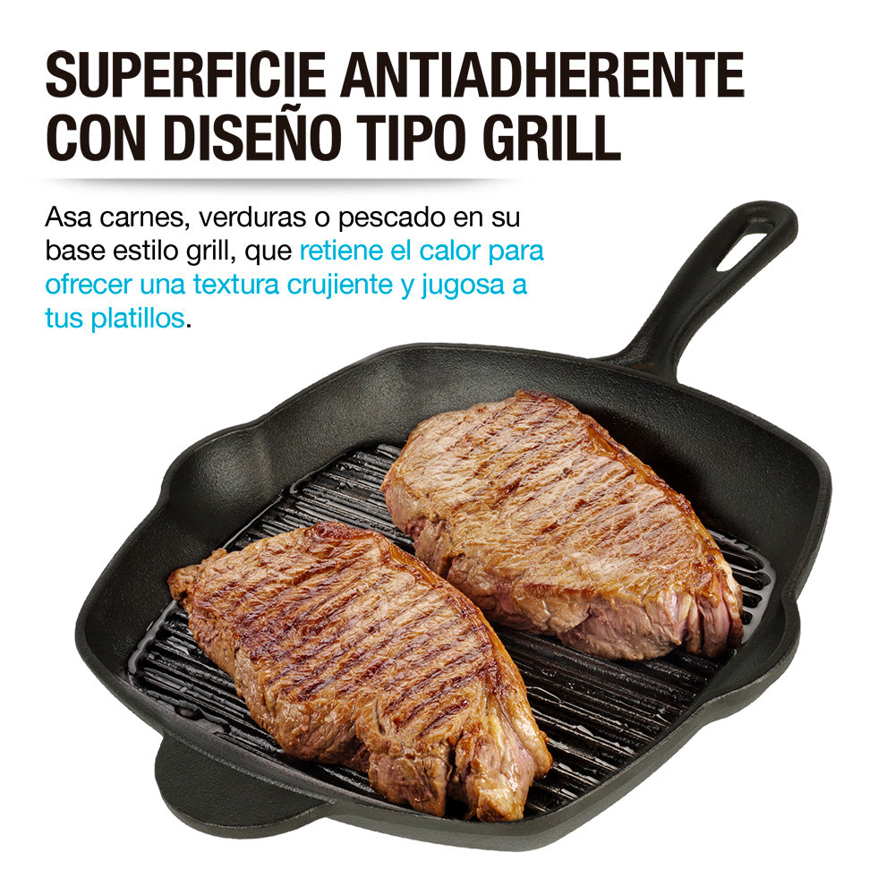 Sartén Grill de Hierro Fundido Precurado de 2 L — características destacadas