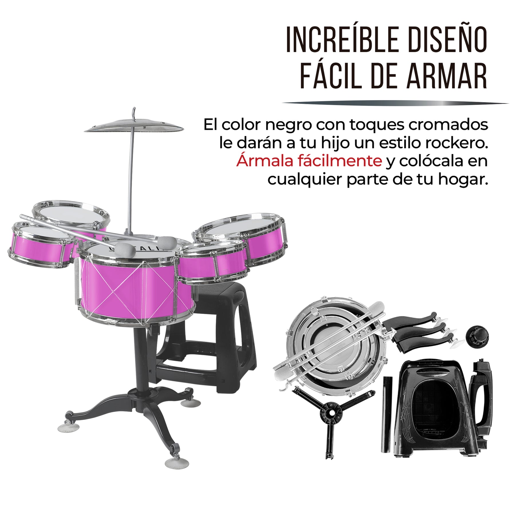 Batería Musical Infantil con Banco, Baquetas y Platillo — vista adicional 13