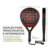 Pala de Pádel con Funda, 3 Pelotas y Grip, Raqueta de Fibra de Carbono - Redlemon