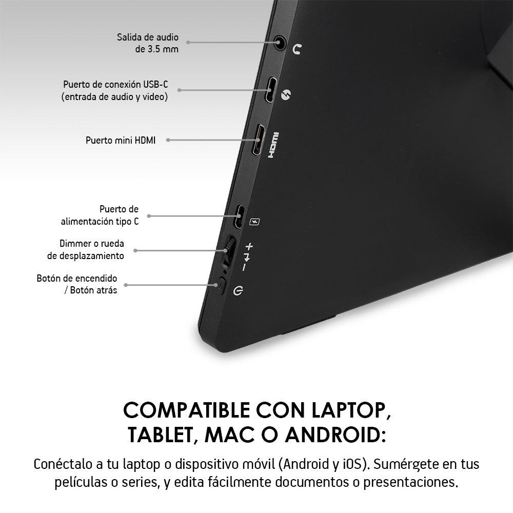 Monitor Portátil Full HD de 15.6” para Laptop, Tablet y Celular Android - Redlemon