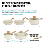 Batería de Cocina Cubierta de Cerámica Antiadherente 10 Piezas